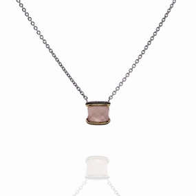 Judith Ripka Eternity Two-Tone Gemstone Pendant Necklace Rose Quartz/Mother of Pearl