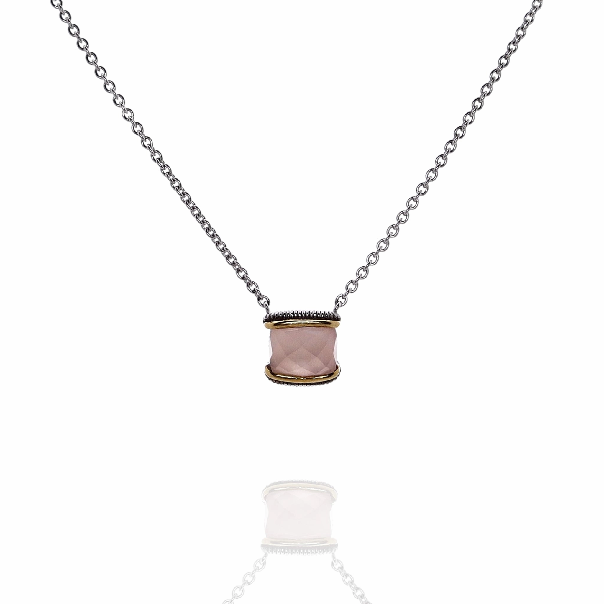 Judith Ripka Eternity Two-Tone Gemstone Pendant Necklace Rose Quartz/Mother of Pearl