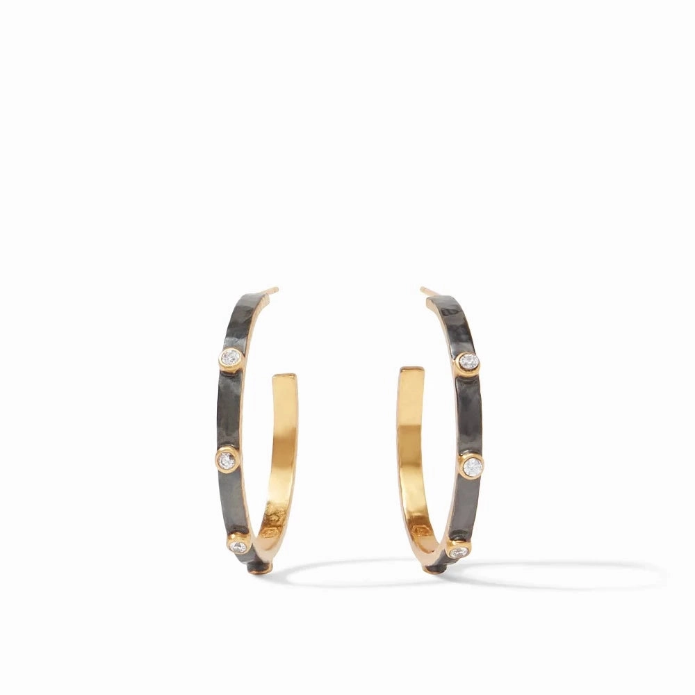 Julie Vos Crescent Stone Hoop in Mixed Metal
