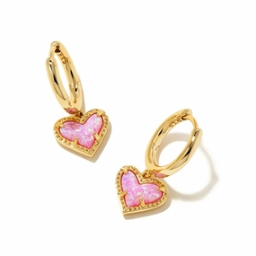 Kendra Scott Ari Heart Huggie Earring Gold-Bubble Gum Pink Opal