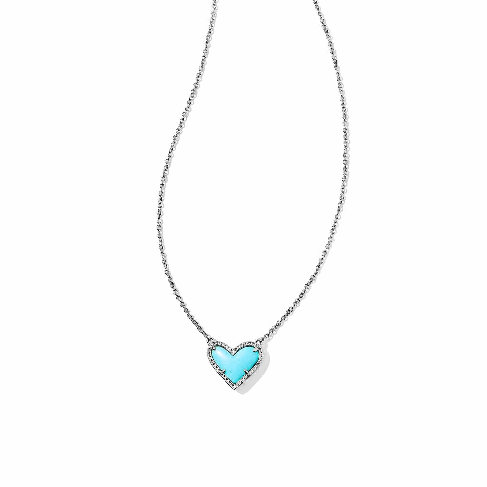 Kendra Scott Ari Heart Silver Short Pendant Necklace in Turquoise Magnesite