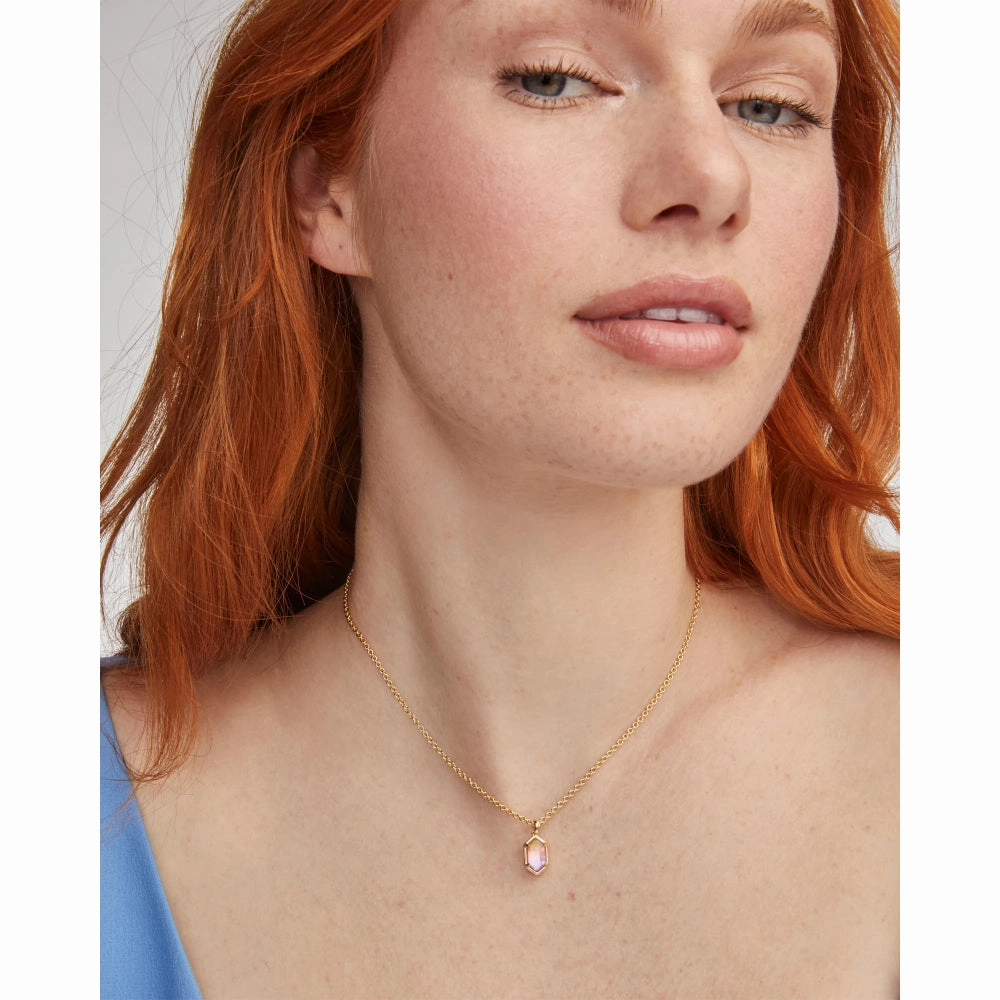 Kendra Scott Hallie Short Pendant Necklace in Gold Sunrise Watercolor Illusion
