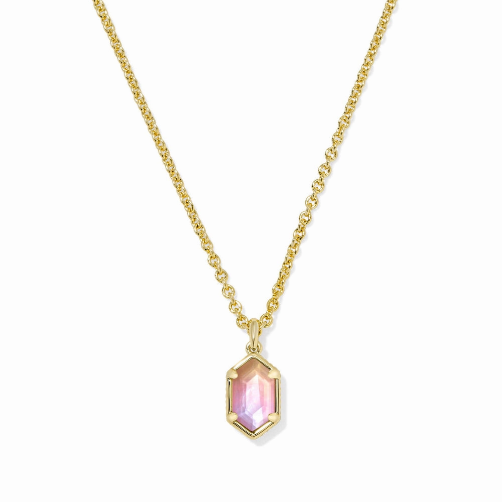 Kendra Scott Hallie Short Pendant Necklace in Gold Sunrise Watercolor Illusion