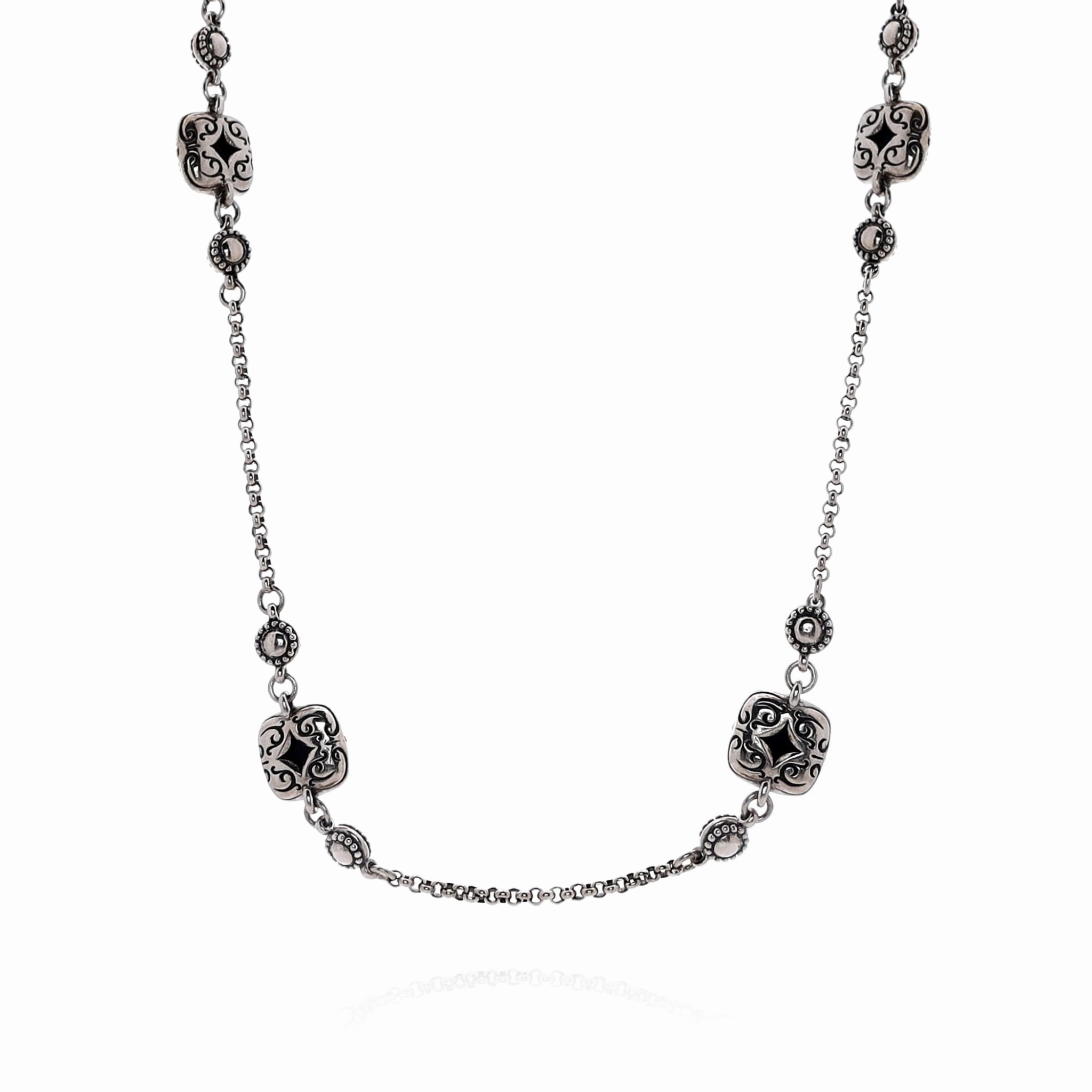 Konstantino Sterling Silver 22" Faceted Black Onyx Station Necklace