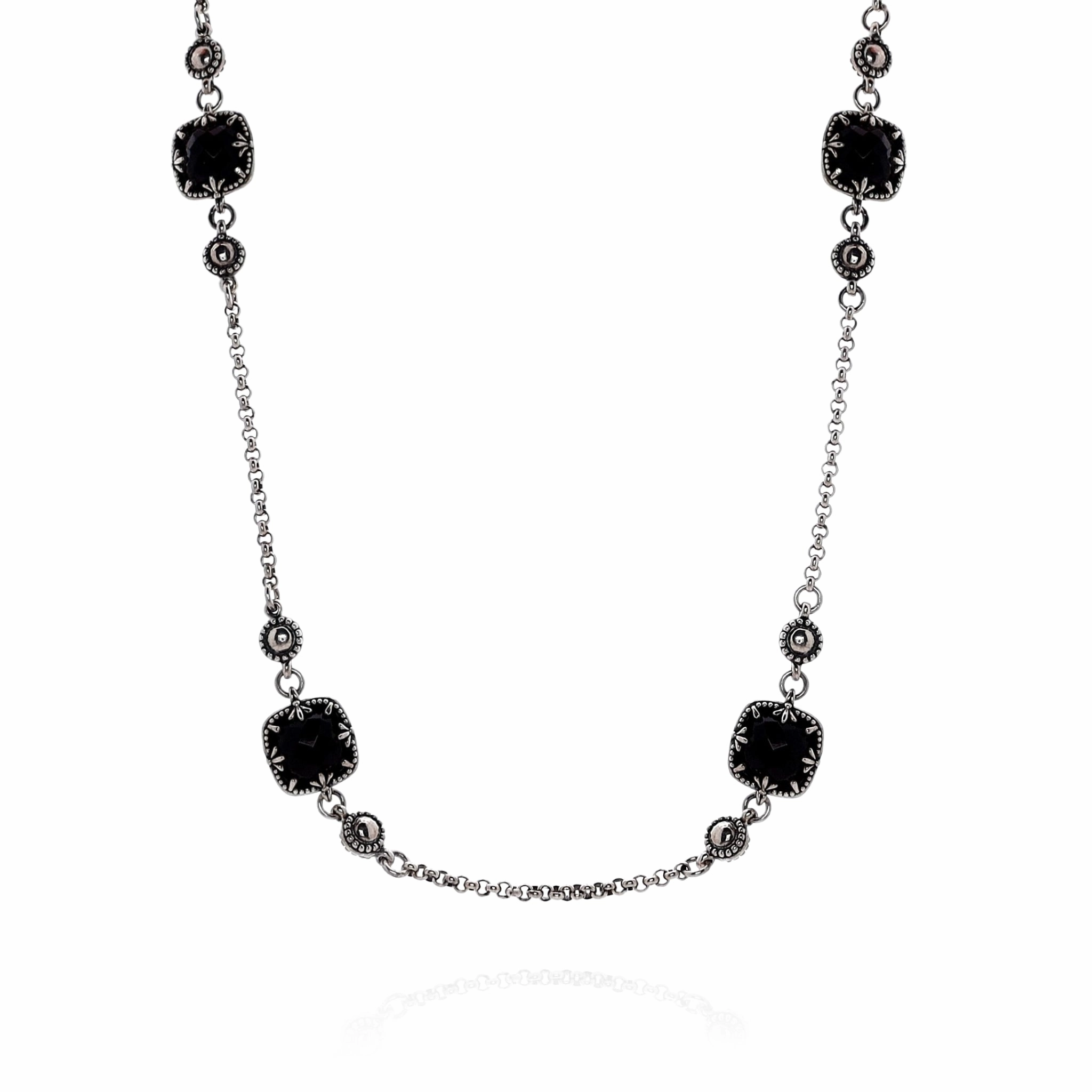 Konstantino Sterling Silver 22" Faceted Black Onyx Station Necklace
