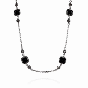Konstantino Sterling Silver 22" Faceted Black Onyx Station Necklace