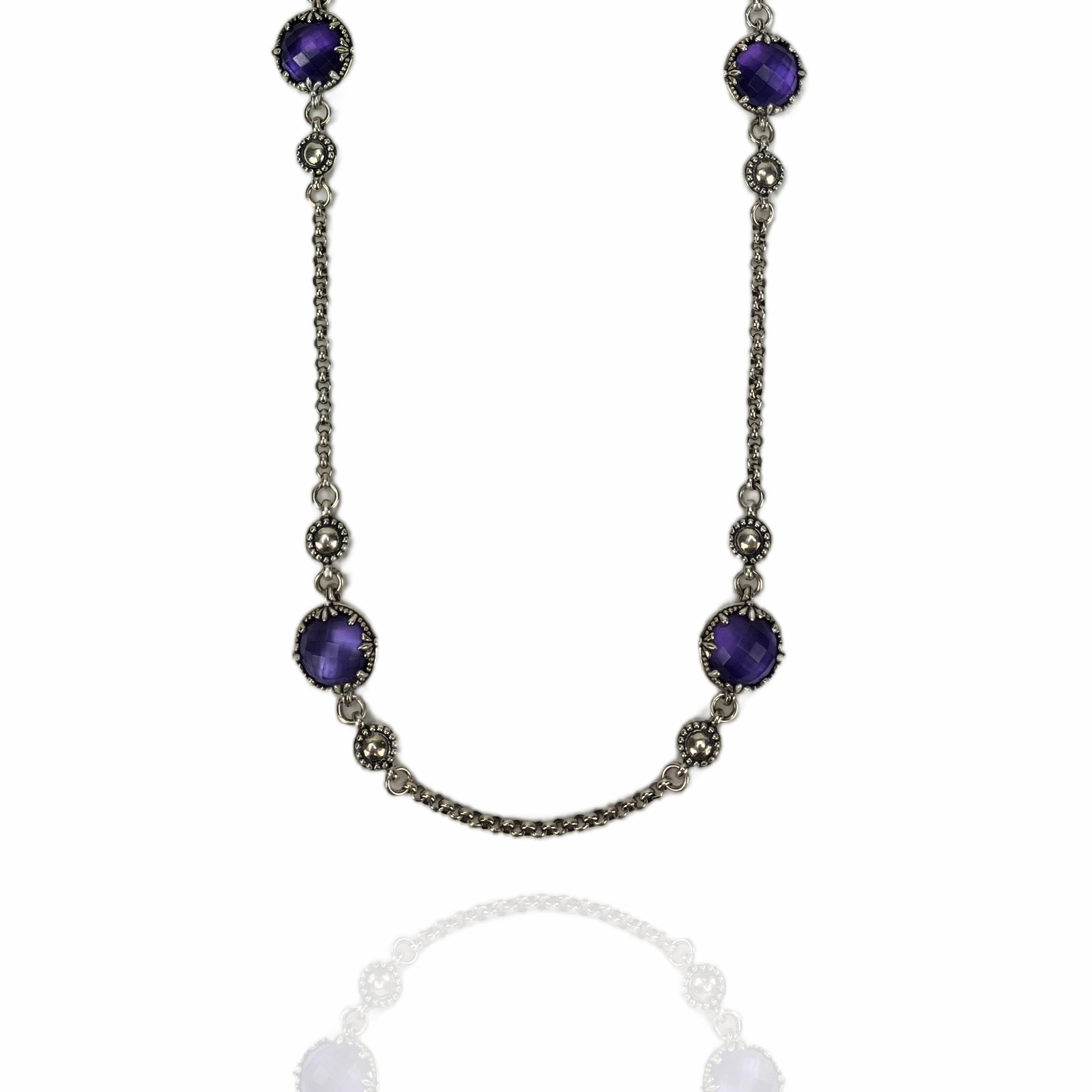Konstantino Sterling Silver 22" Round Amethyst Station Necklace