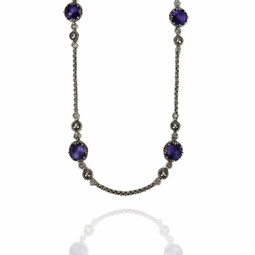 Konstantino Sterling Silver 22" Round Amethyst Station Necklace