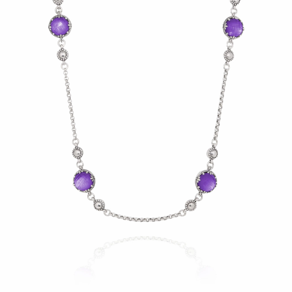 Konstantino Sterling Silver 22" Round Amethyst Station Necklace