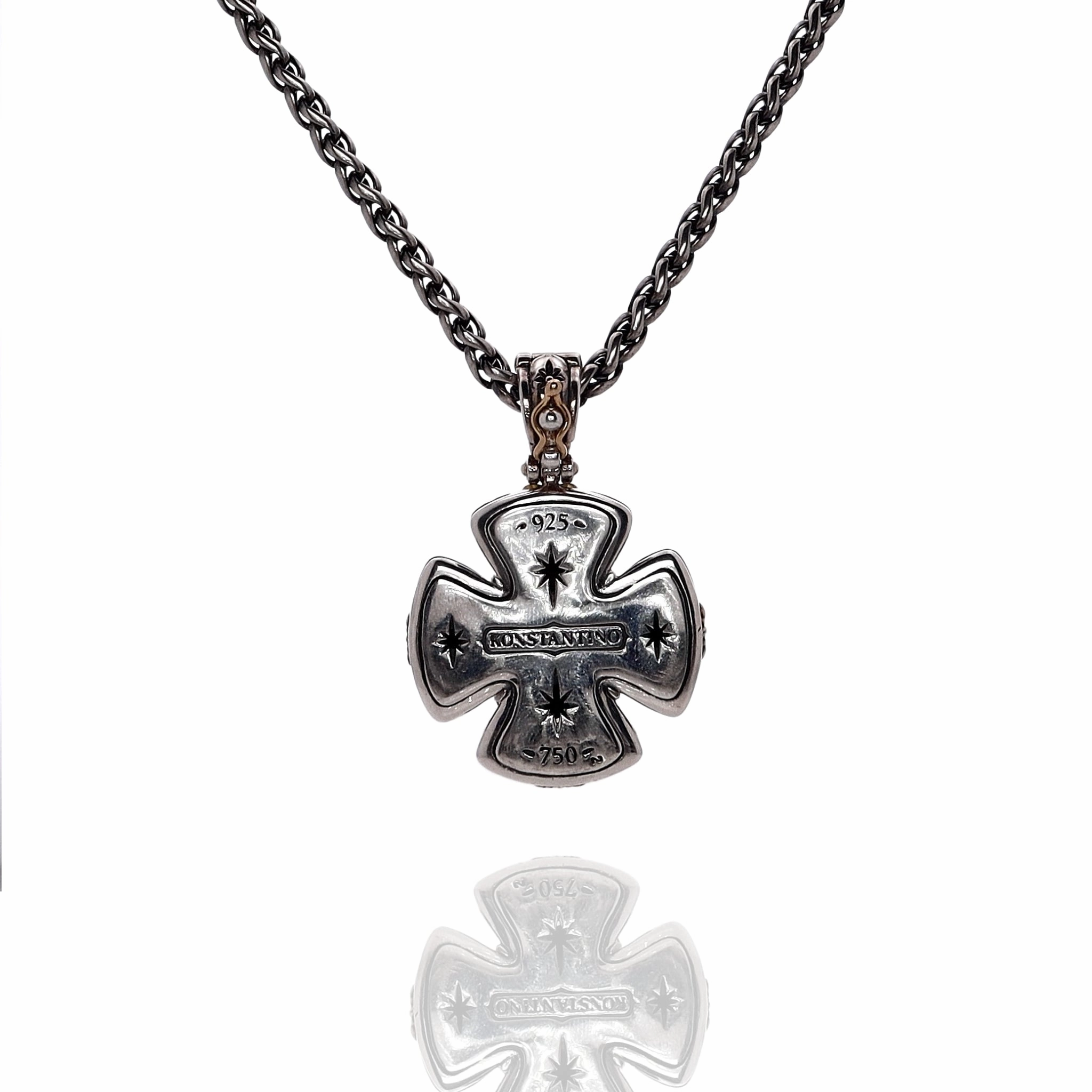 Konstantino Sterling Silver Morganites Maltese Cross Pendant Necklace