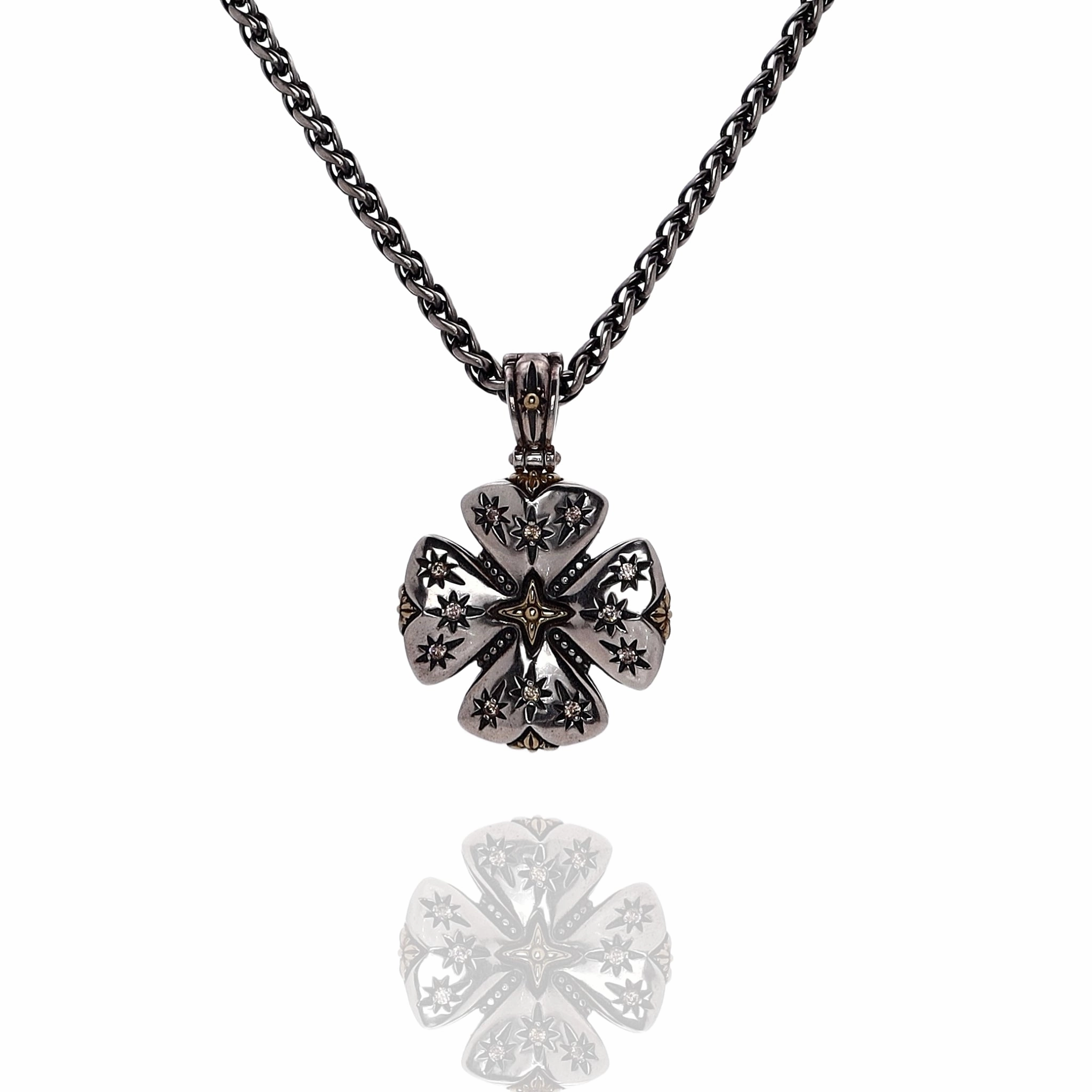 Konstantino Sterling Silver Morganites Maltese Cross Pendant Necklace