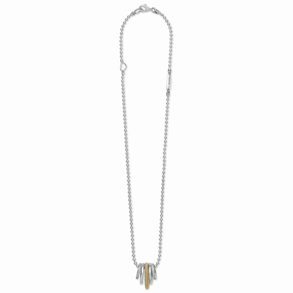 Lagos Caviar Lux Two-Tone Five Ring Diamond Pendant Necklace
