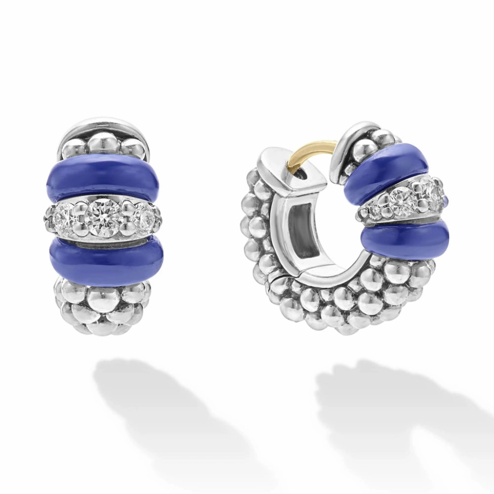 Lagos Ceramic and Diamond Huggie Earrings