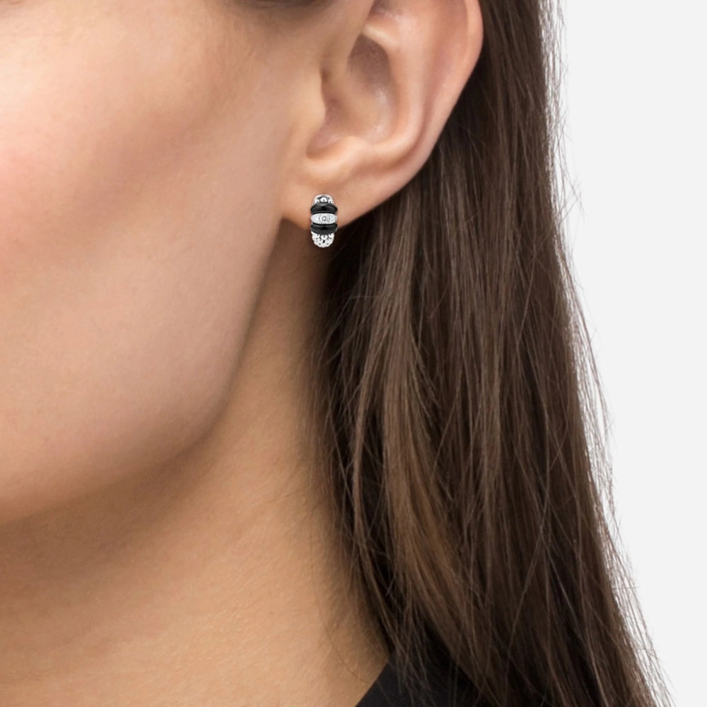 Lagos Ceramic and Diamond Huggie Earrings