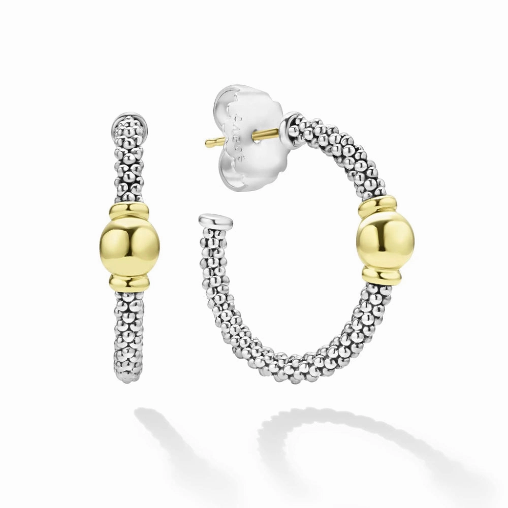 Lagos Signature Caviar Two-Tone Station Hoop Earrings