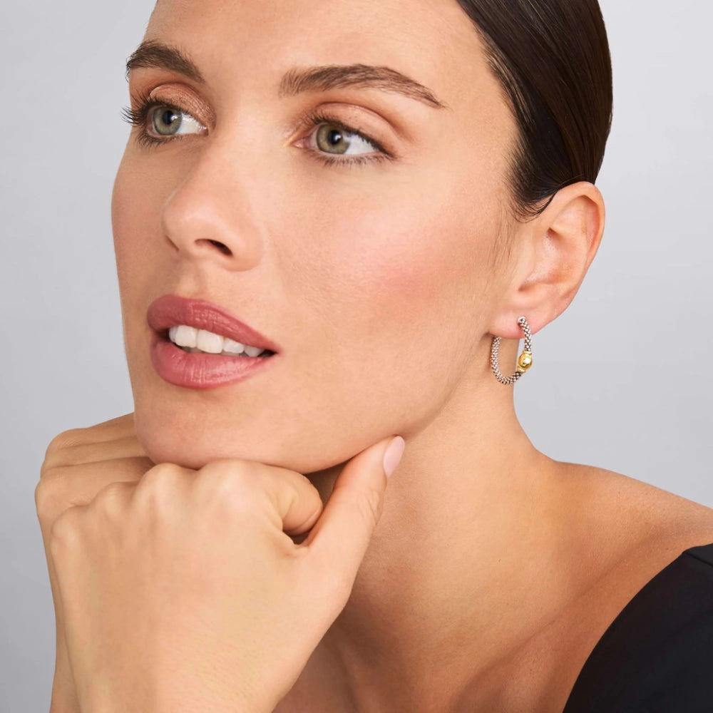 Lagos Signature Caviar Two-Tone Station Hoop Earrings