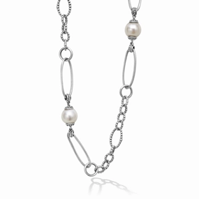 Lagos Sterling Silver Luna Pearl Link Necklace