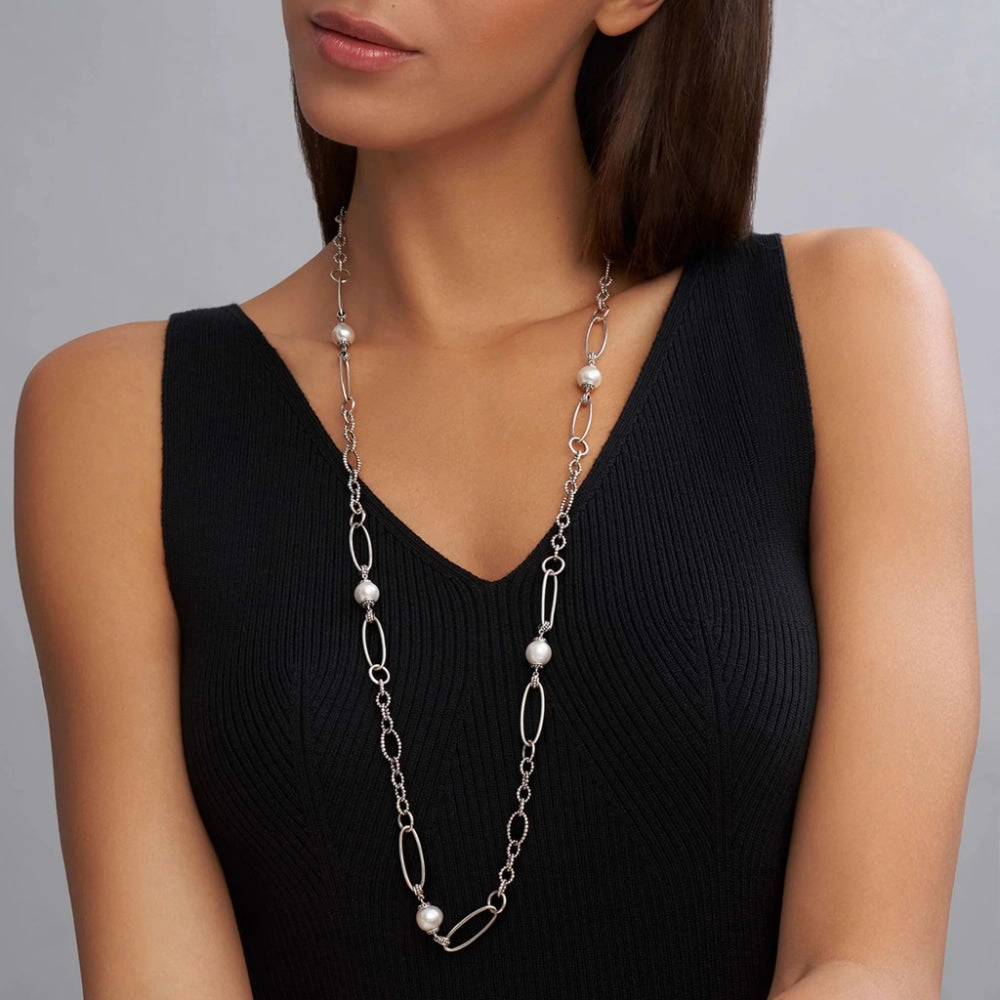 Lagos Sterling Silver Luna Pearl Link Necklace