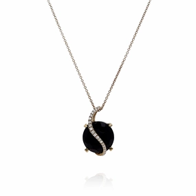 Lisa Nik 18k Yellow Gold Round Onyx and Diamond Pendant Necklace