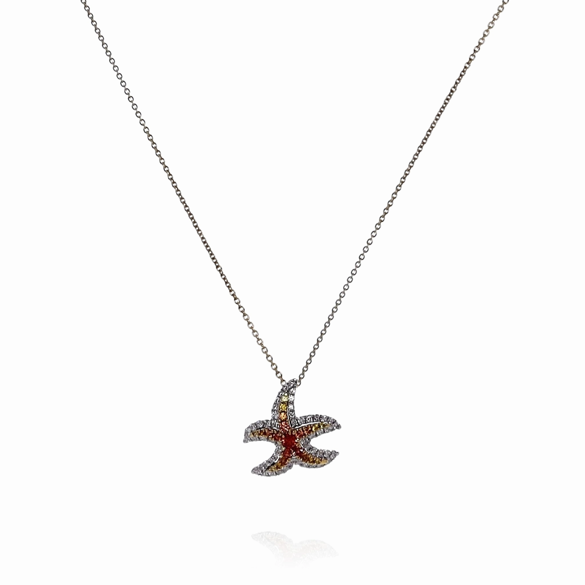 Lisa Nik 18k Yellow Gold Sapphire and Diamond Starfish Pendant Necklace