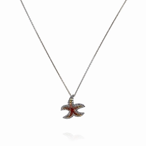 Lisa Nik 18k Yellow Gold Sapphire and Diamond Starfish Pendant Necklace
