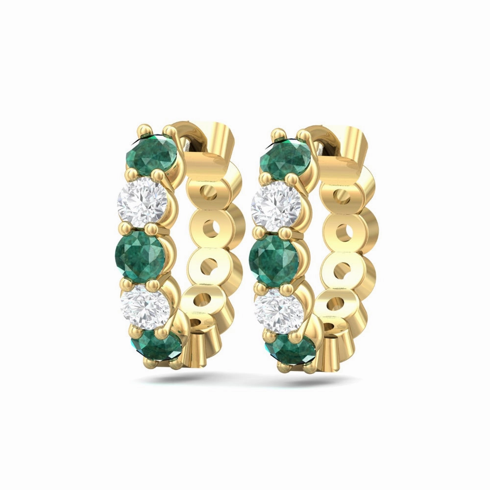Martin Flyer 14k Emerald and Diamond Hoop Earrings
