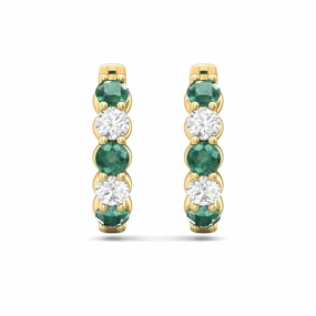 Martin Flyer 14k Emerald and Diamond Hoop Earrings