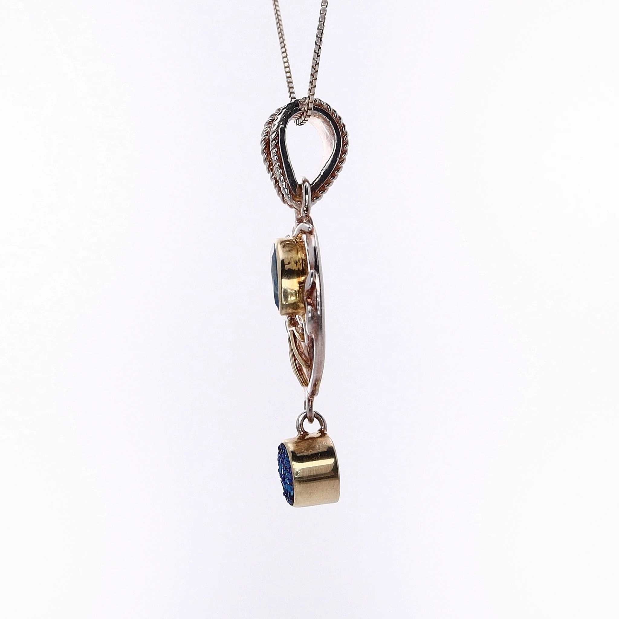 Michou Two-Tone Vermeil Topaz and Drusy Crab Pendant Necklace