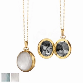 Monica Rich Kosann Petite Mother of Pearl Gold Locket Necklace