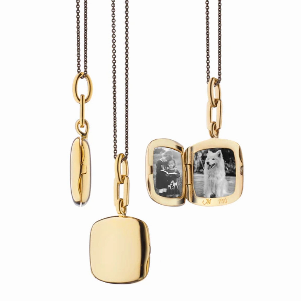 Monica Rich Kosann Slim "Viv" Locket Necklace with Black Steel Chain