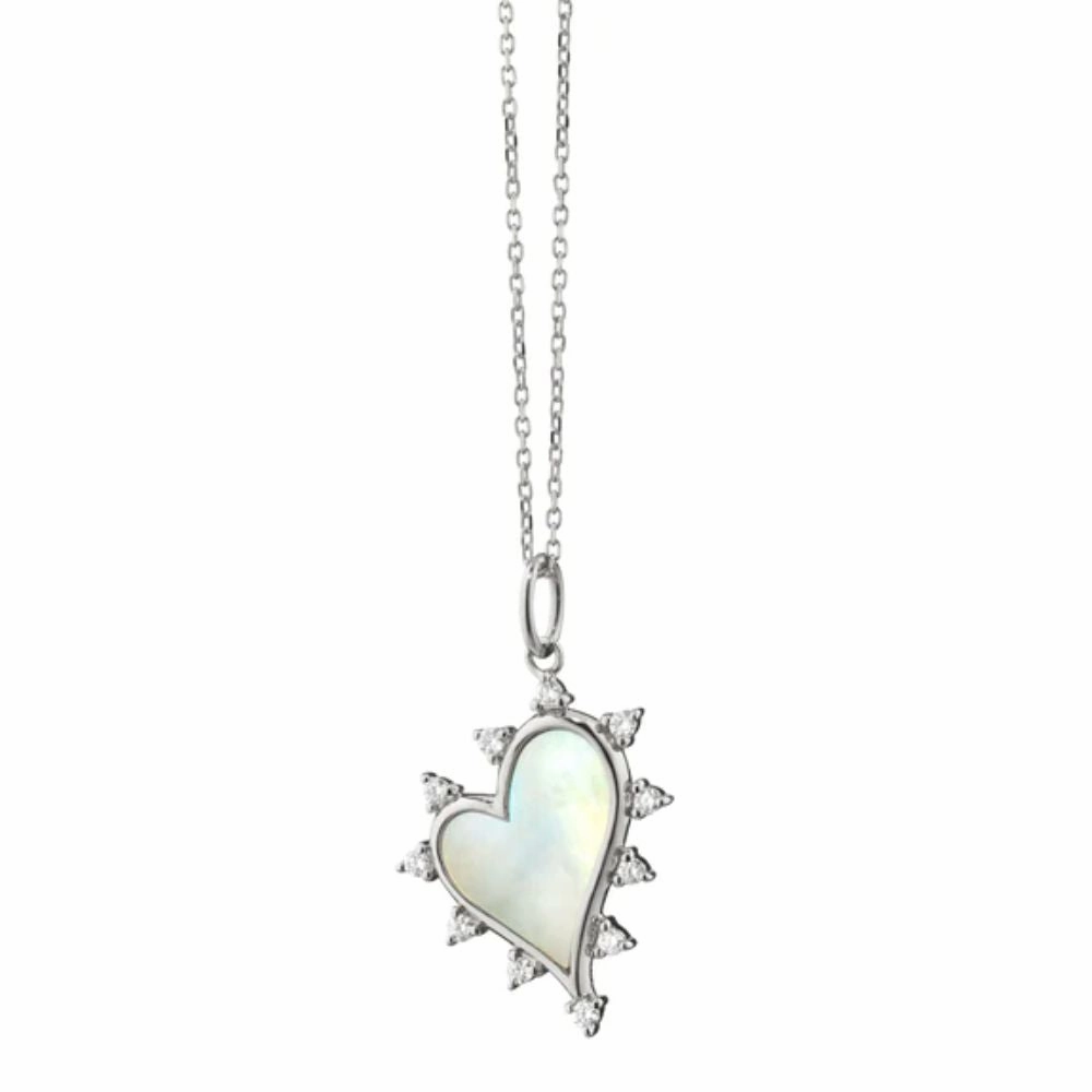 MRK Mother of Pearl Heart Necklace with White Sapphires