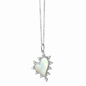 MRK Mother of Pearl Heart Necklace with White Sapphires
