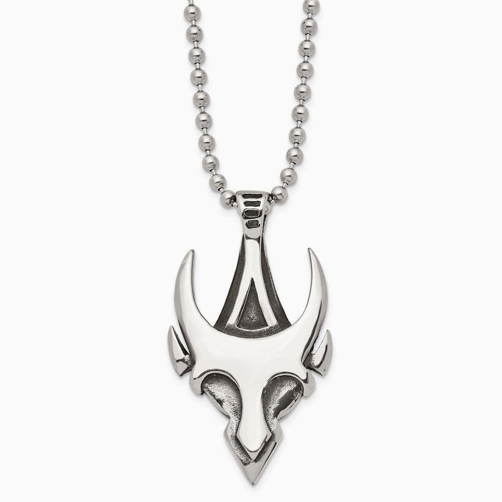 Stainless Steel Antiqued & Polished Skull 22in Necklace
