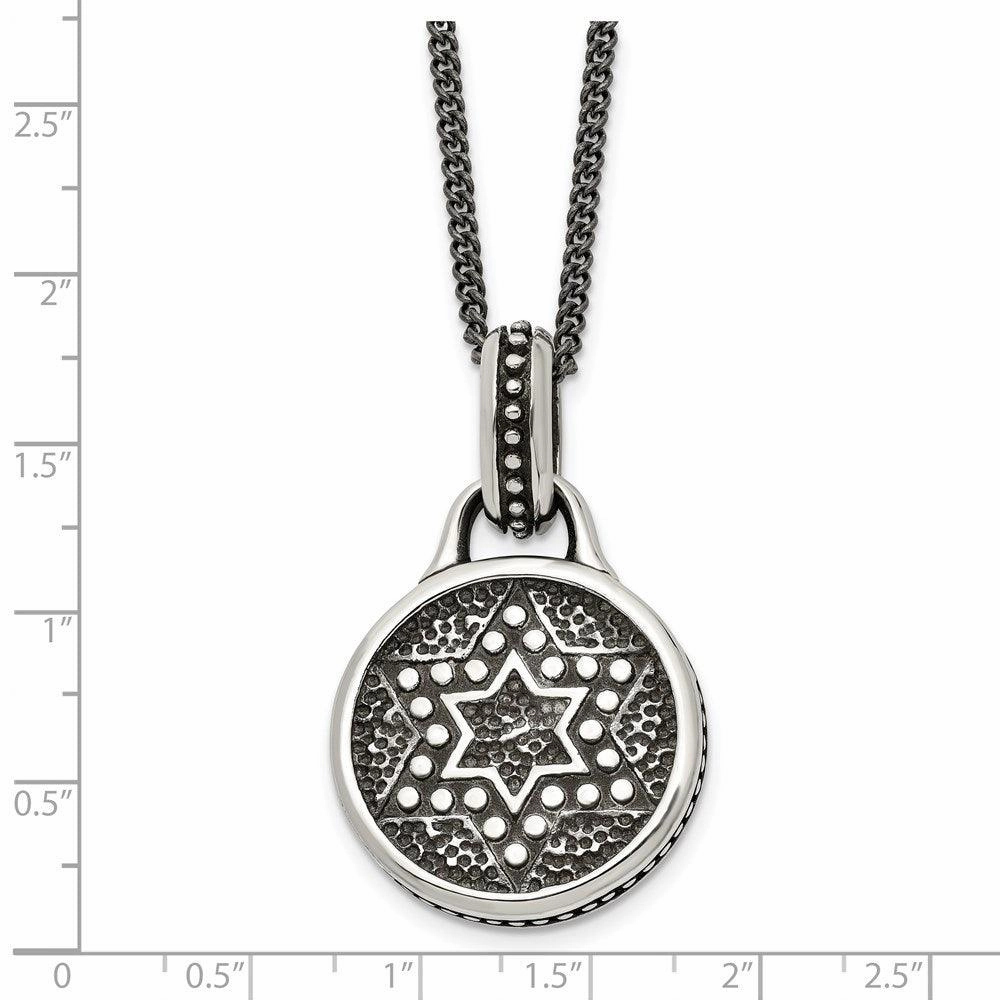Stainless Steel Antiqued & Polished Star of David Necklace