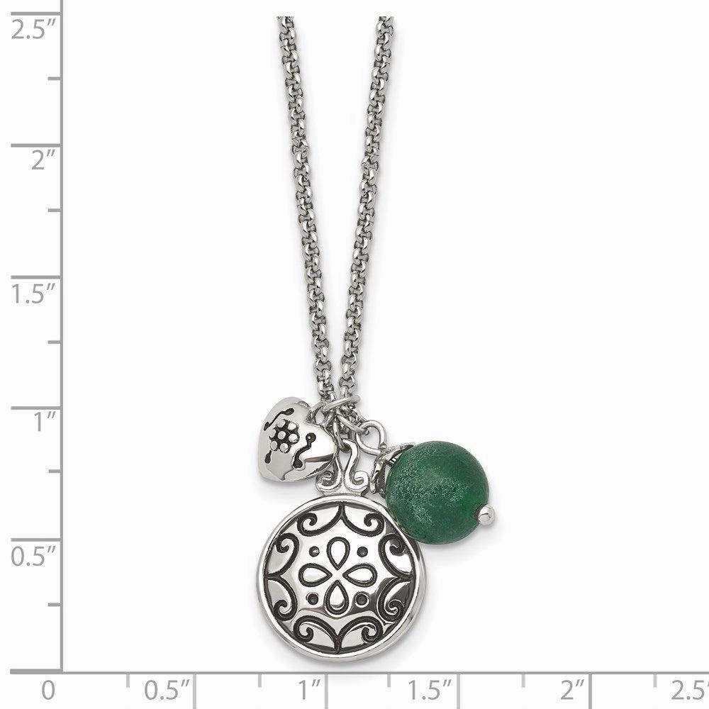 Stainless Steel Antiqued with 2in extension Synthetic Jade Necklace