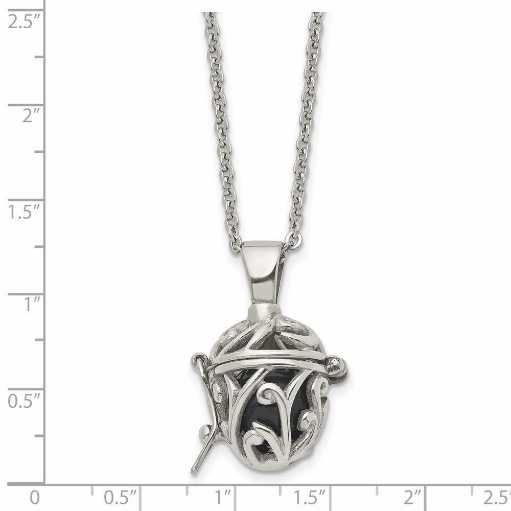 Stainless Steel Black Agate Fancy Pendant Necklace