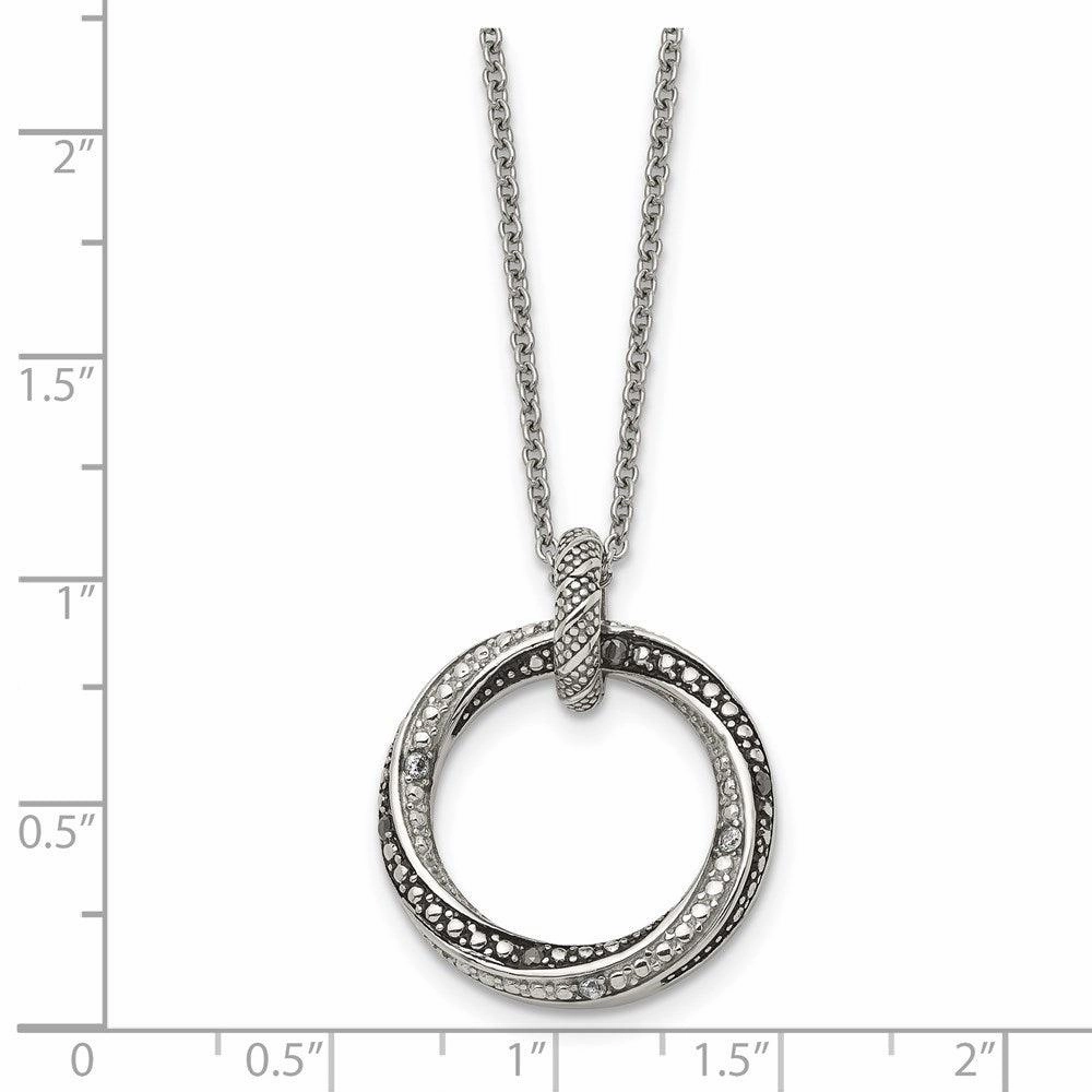 Stainless Steel Black/Clear CZ Antiqued Circle Necklace