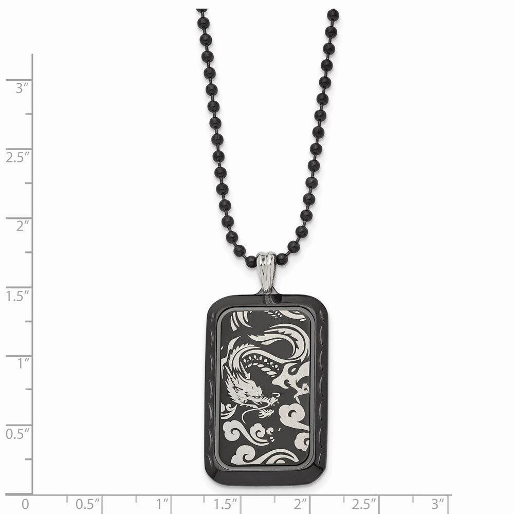 Stainless Steel Black IP-plated with Dragon Dog Tag Necklace