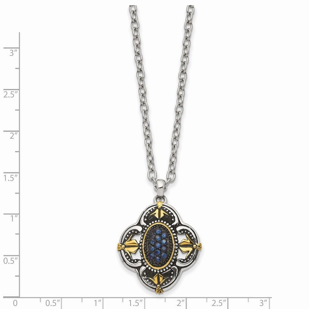 Stainless Steel Blue Glass with Yellow IP-plated Accent Necklace