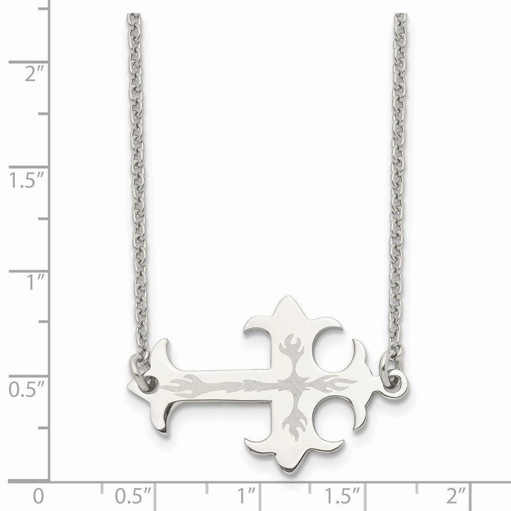Stainless Steel Brushed & Polished Sideways Cross Necklace