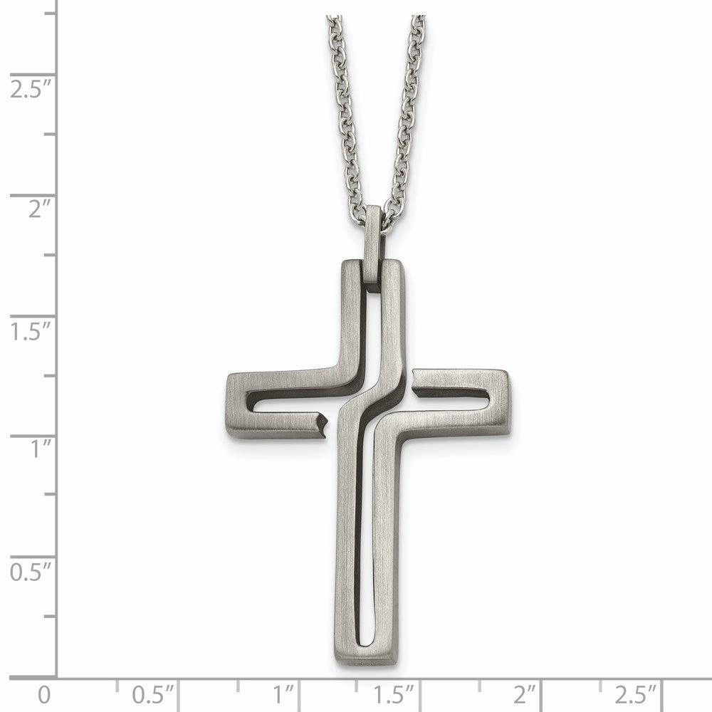 Stainless Steel Brushed Antiqued Cross Necklace