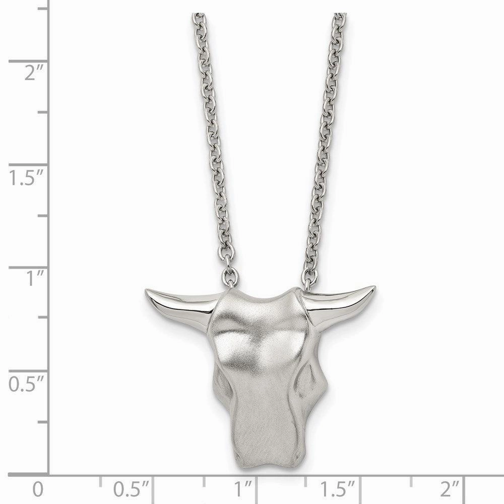 Stainless Steel Brushed Bull Head Necklace