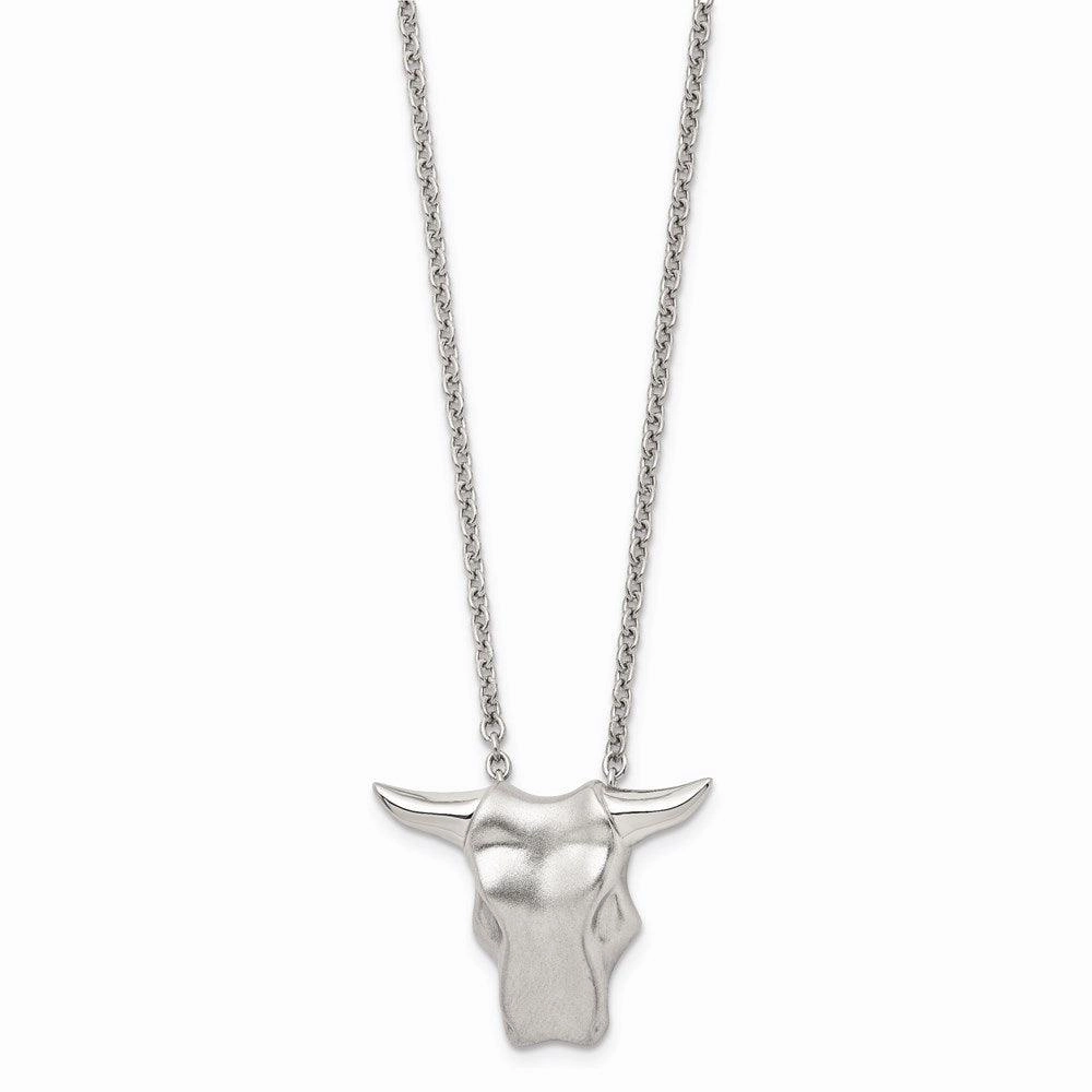 Stainless Steel Brushed Bull Head Necklace