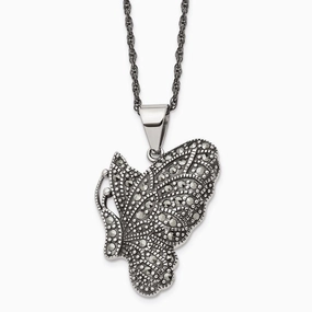 Stainless Steel Butterfly Marcasite Necklace