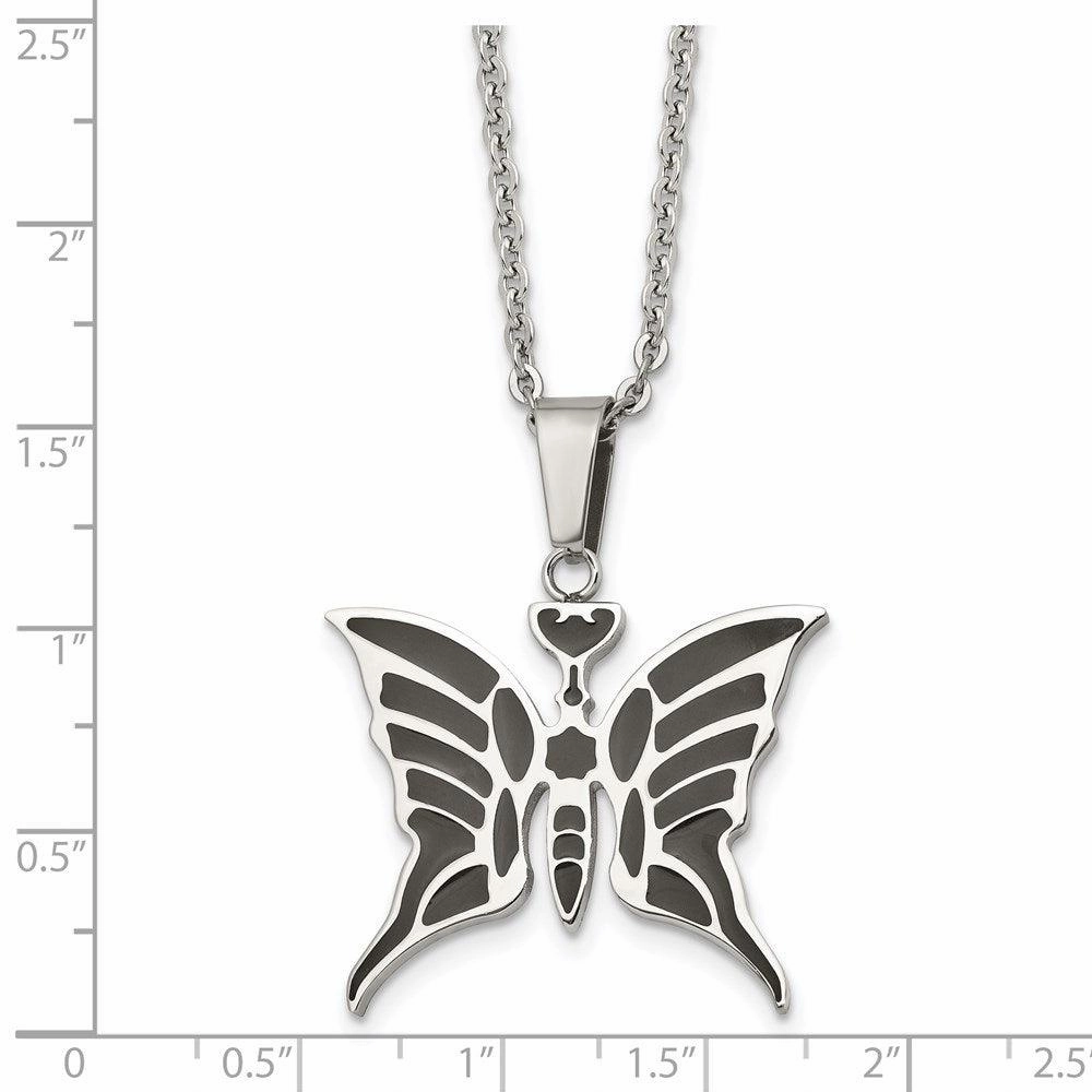 Stainless Steel Butterfly w/Enamel 20in w/ext Necklace