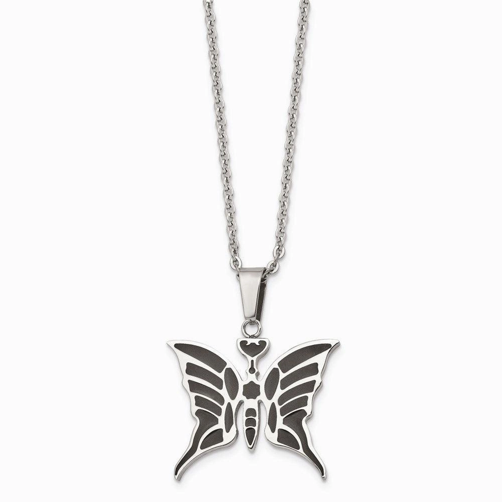 Stainless Steel Butterfly w/Enamel 20in w/ext Necklace