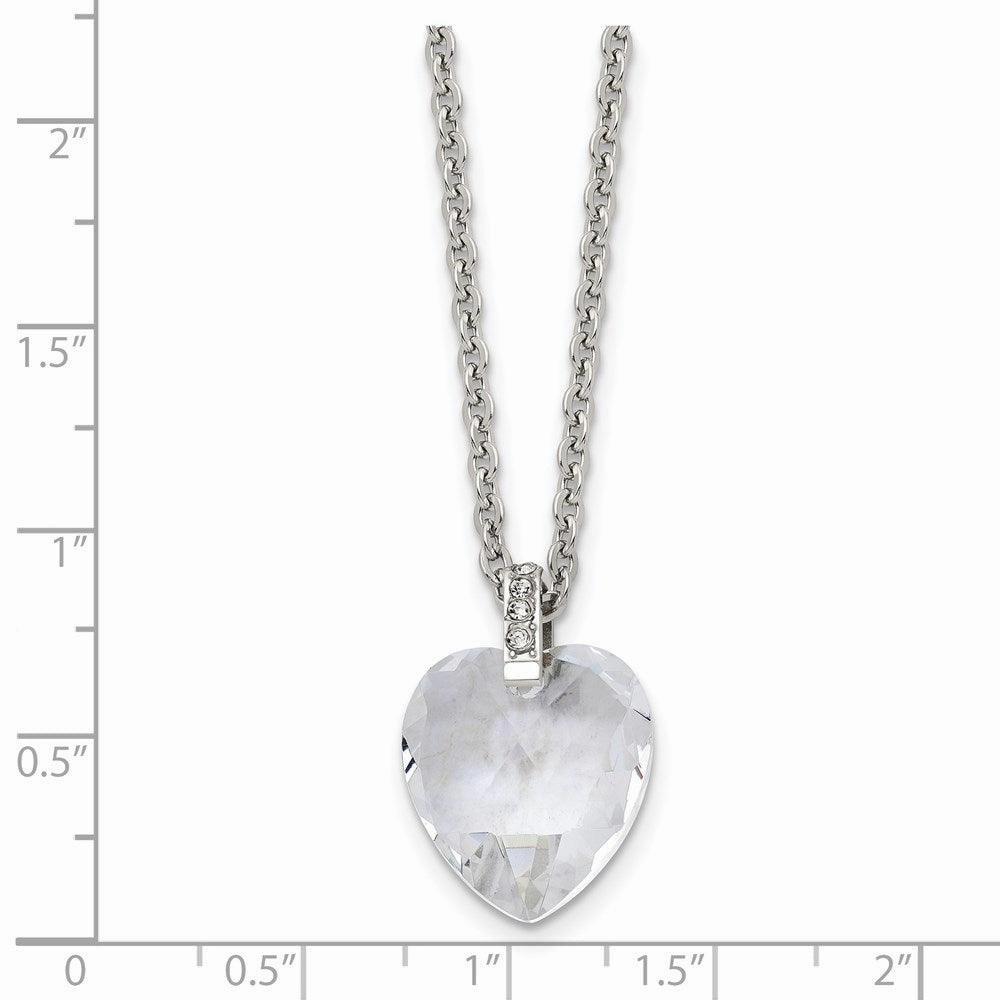 Stainless Steel Crystal Heart & CZs 18in Necklace