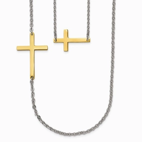 Stainless Steel Double Sideways Cross Layered Necklace