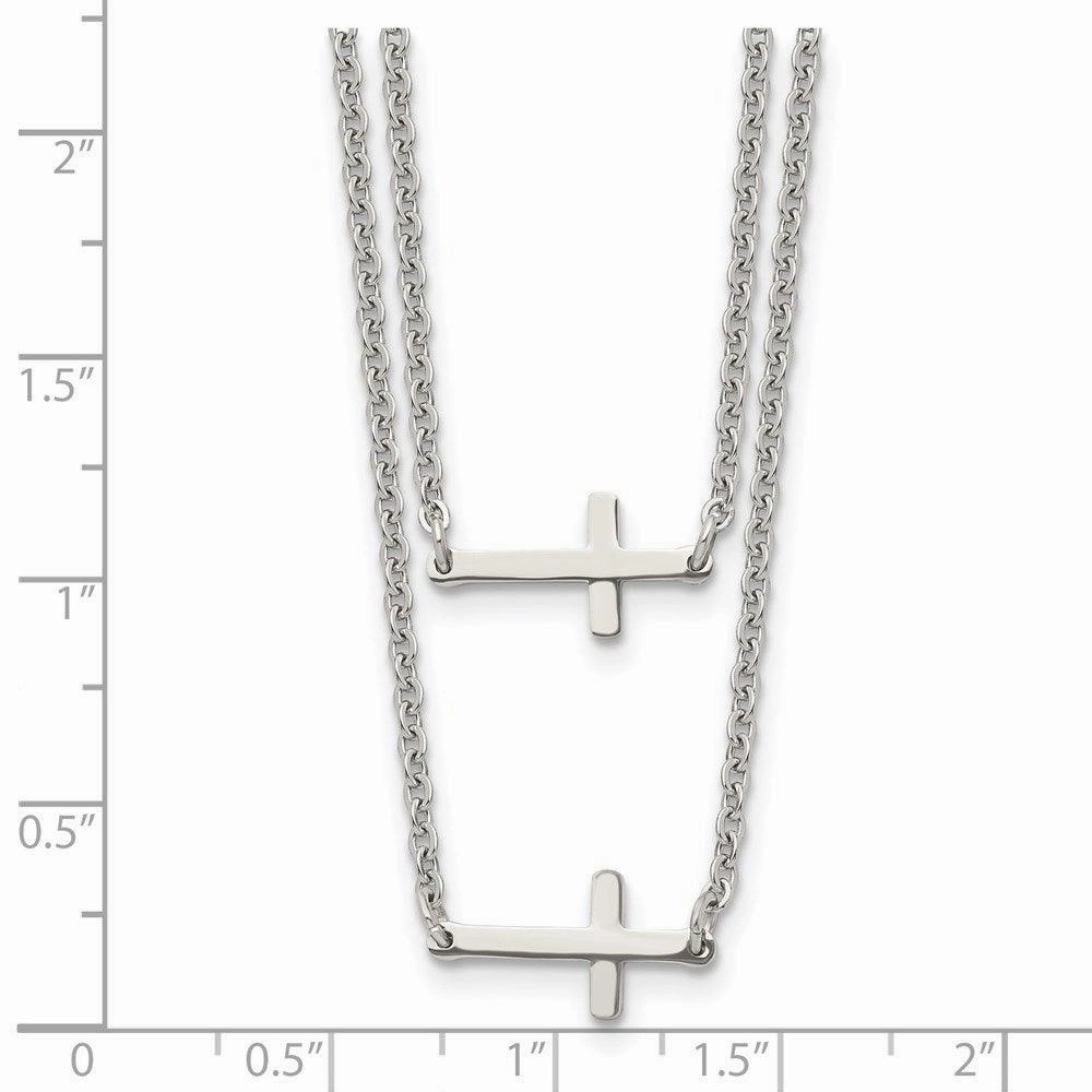 Stainless Steel Double Sideways Crosses Layered Necklace