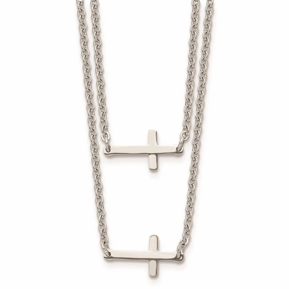 Stainless Steel Double Sideways Crosses Layered Necklace
